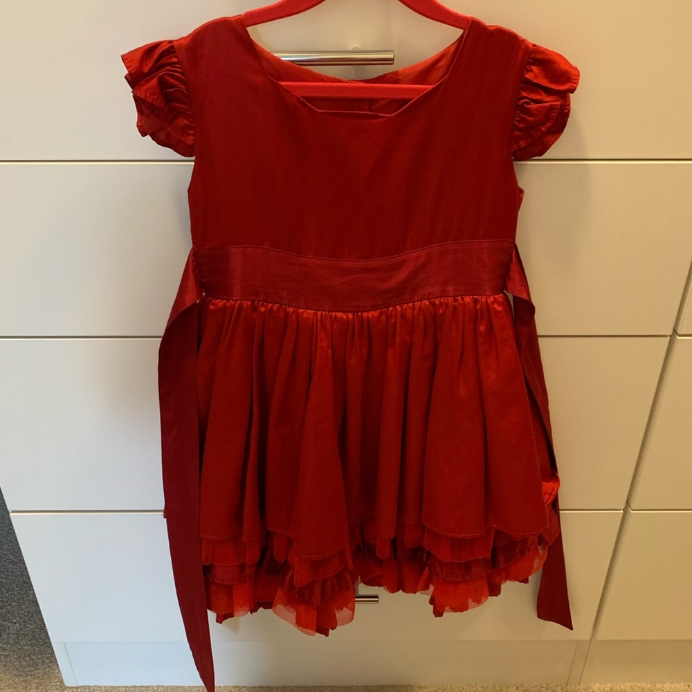 Girl’s Persnickety Red Cotton/Silk Holiday Dress